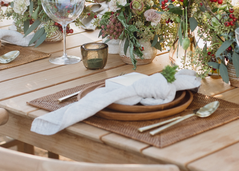 Neighbor teak outdoor dining table with table settings