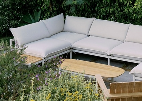 Neighbor terra outdoor sectional in grey with end table and coffee table