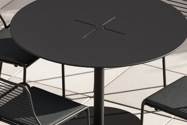 Neighbor black round outdoor table with umbrella stand