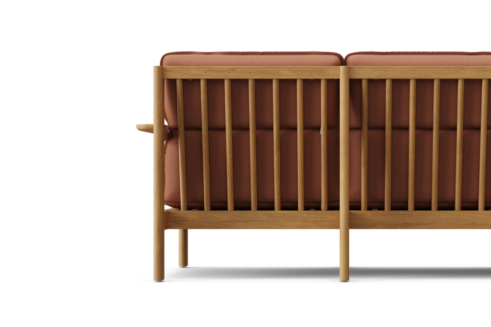 Felloe Loveseat, with arms, in Heritage Rust, rear view, straight on