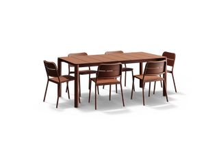 Bandwidth Dining Set, in Rust, three-quarter view
