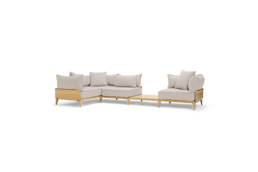Bluff Sectional with In-line Table, in Parchment, three-quarter view
