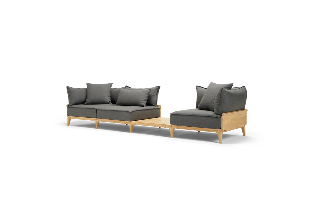 Bluff Sofa with In-line Table, in Graphite, three-quarter view
