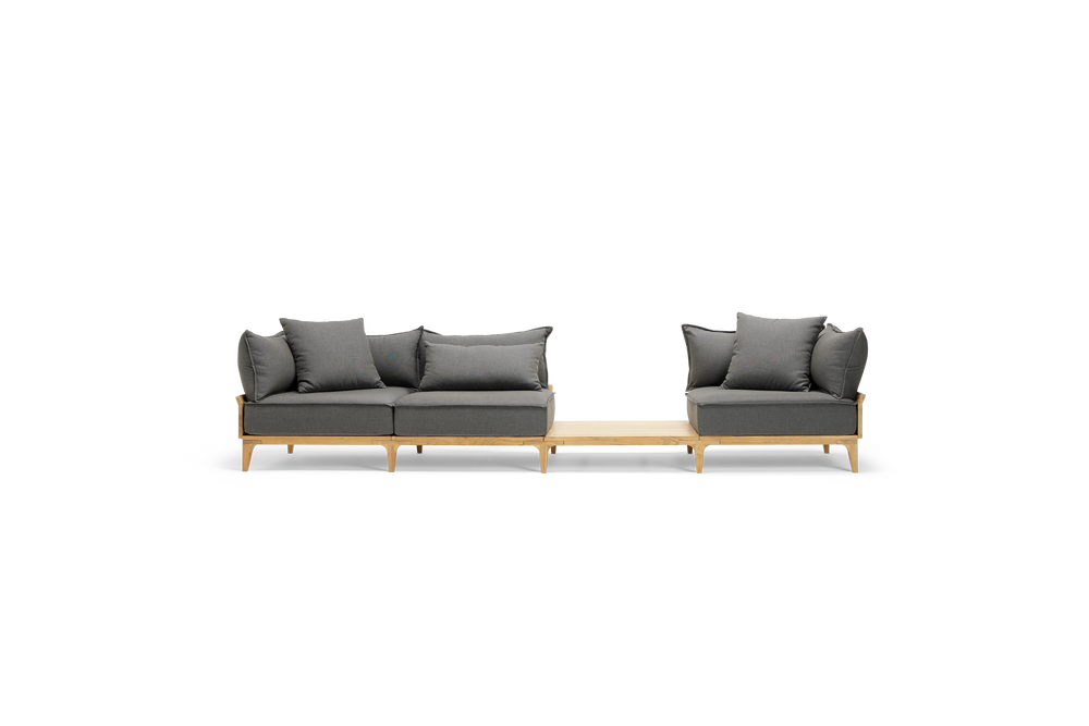 Bluff Sofa with In-line Table, in Graphite, front view