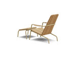 Rear three-quarter view of Neighbor Hopper Chair and Ottoman in sand finish showing backrest and frame construction