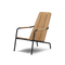 Neighbor Hopper Chair in charcoal black metal frame with natural wood seat, three-quarter angle view