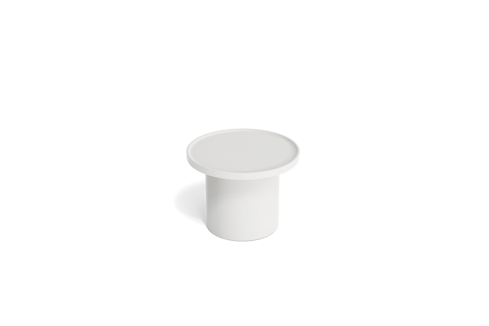 Neighbor Ped Side Table Short in Bone, raised three-quarter view