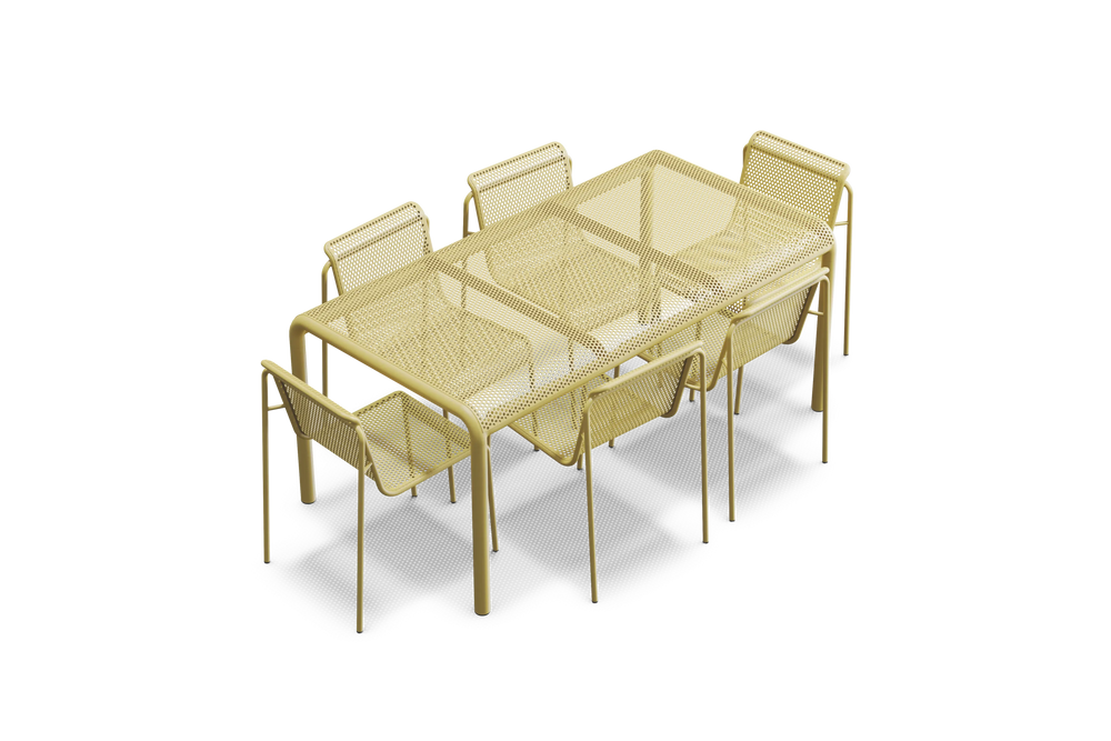 Perf Dining Set, in Butter, three-quarter view
