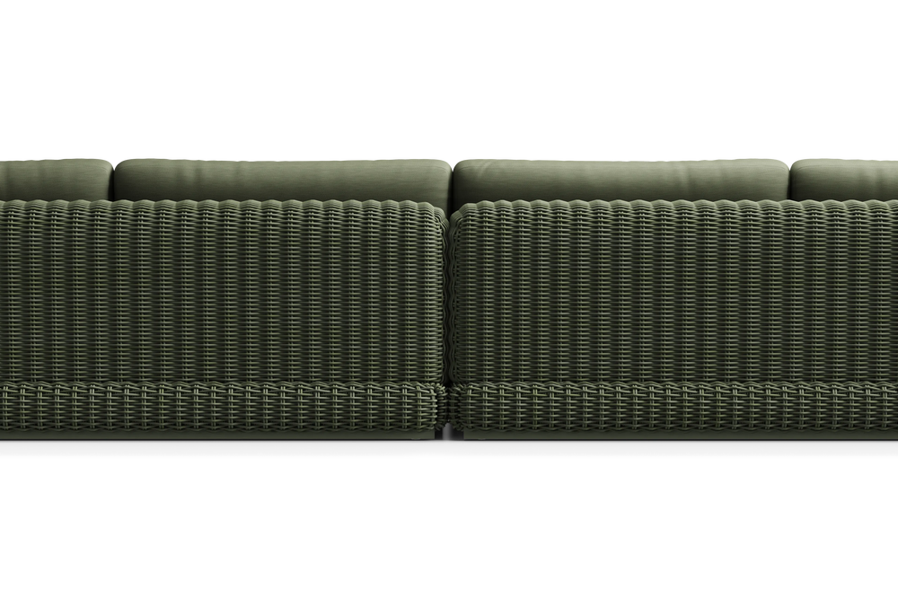 Roundabout Sectional with Side Table, in Olive, back detail