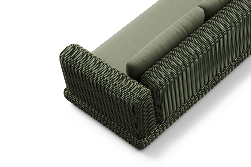 Roundabout Sectional with Side Table, in Olive, overhead view
