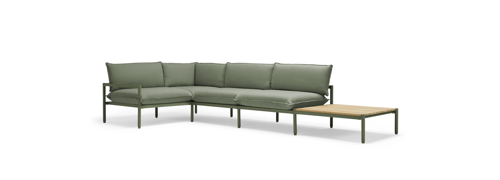 Terra Sectional with End Table - Olive | Sunbrella Origin Leaf / Four Piece with In-line End Table / Table