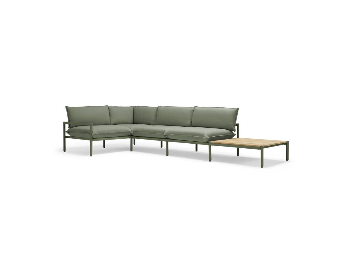 Terra Sectional with End Table - Olive | Sunbrella Origin Leaf / Four Piece with In-line End Table / Table