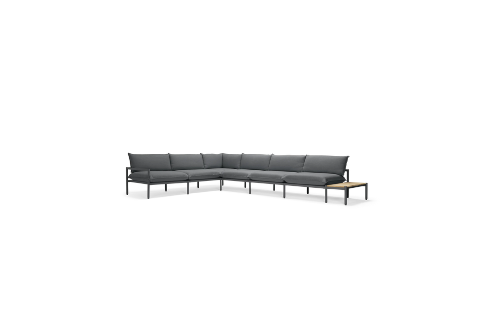 Terra Sectional with small End Table, in Charcoal, three-quarter view