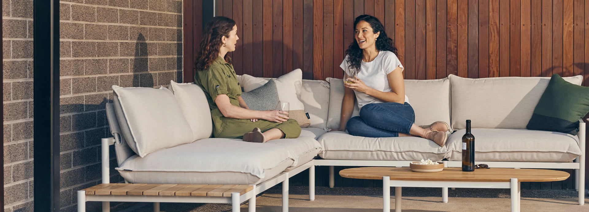 Terra Sectional with End Table - Olive | Sunbrella Origin Leaf / Four Piece with In-line End Table / Table, alternate view