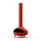 Neighbor Totem Chiminea, a sculptural enameled-steel outdoor fireplace with a rounded firebox and tall chimney on tripod legs in red enamel finish, three-quarter angle view.