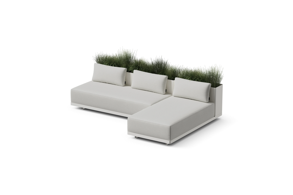 Workaround Chaise Sofa – White | Sunbrella Nurture Pebble / Planter – image 1