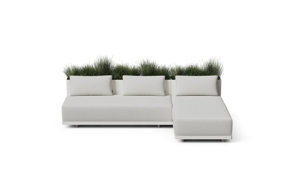 Workaround Chaise Sofa – White | Sunbrella Nurture Pebble / Planter – image 2