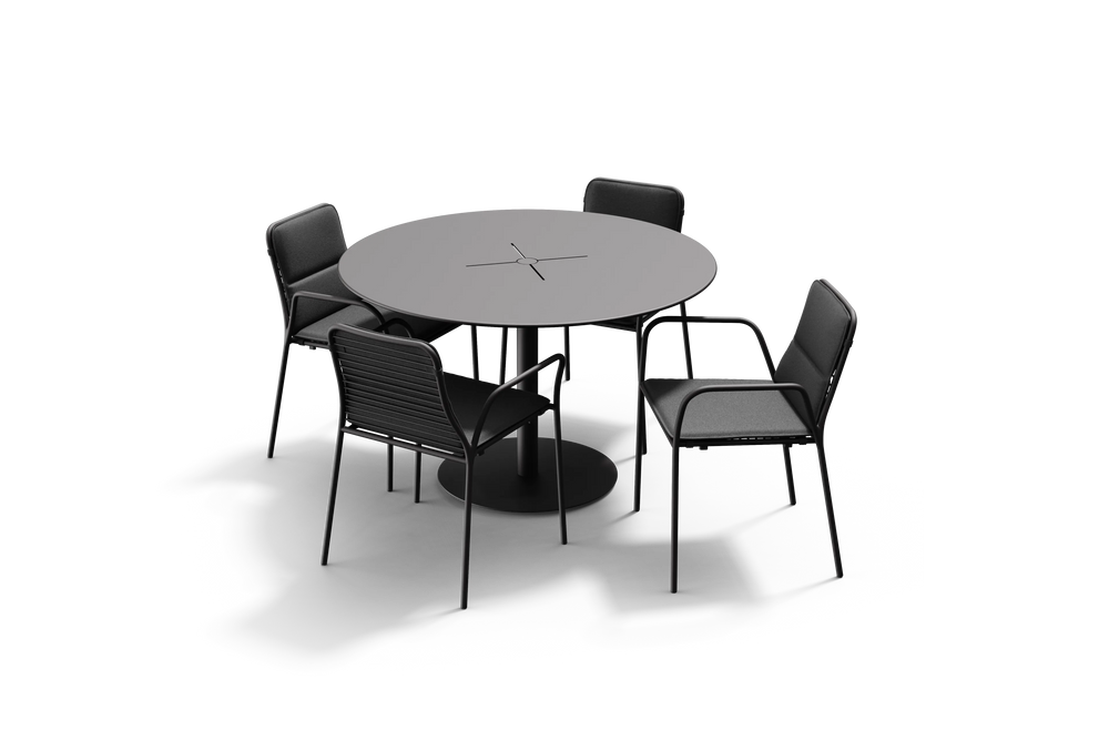 XY Dining Set, with arm, in Charcoal, three-quarter view