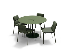 XY Dining Set, armless, in Olive, three-quarter view