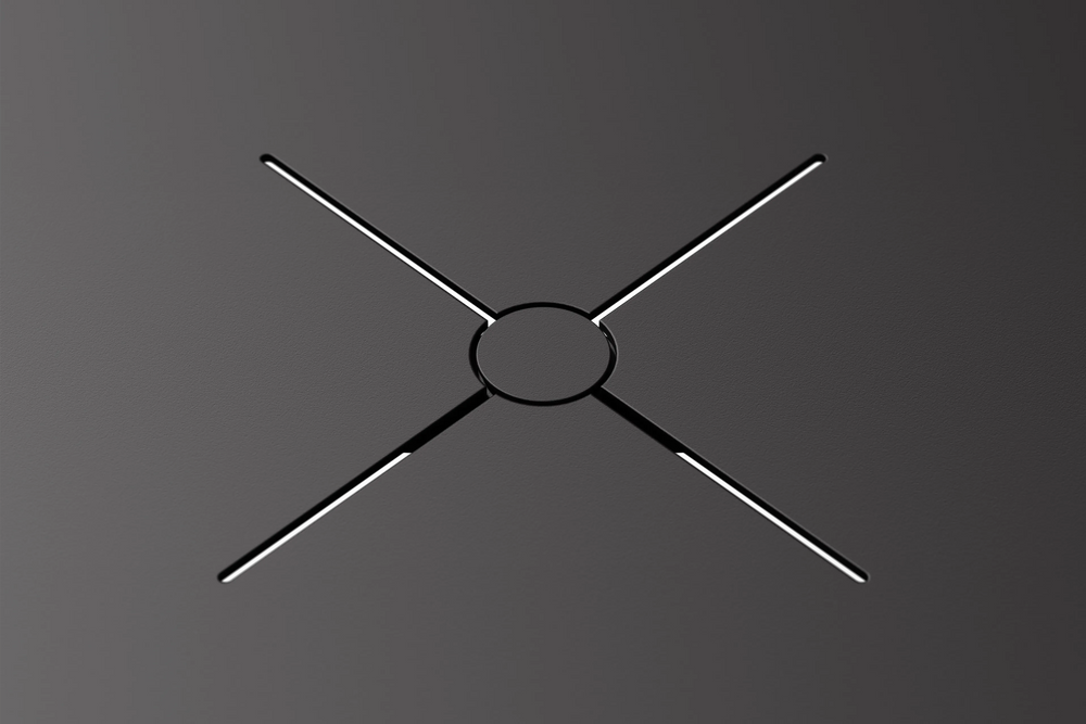 XY Round Dining Table, in Charcoal, X-frame detail view