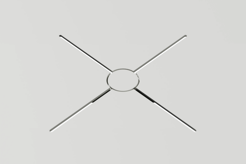 XY Round Dining Table, in White, X-frame detail view